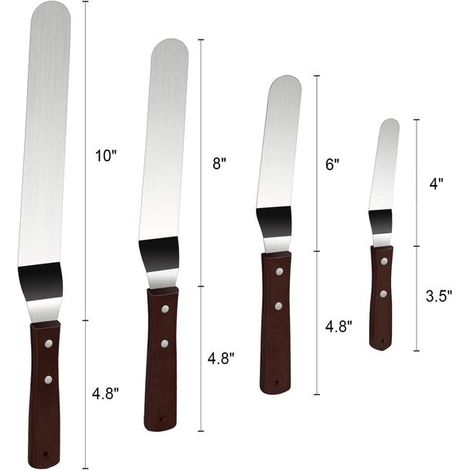 Tortenspatel-Set, 4-teilig (25 cm + 20 cm + 15 cm + 10 cm), professioneller Edelstahl-Winkelspatel mit Holzgriff (1/5)