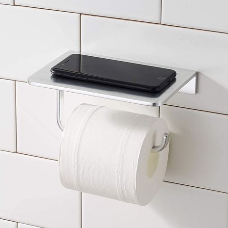 Porte-papier hygiénique Porte-papier toilette auto-adhésif en acier inoxydable sans perceuse, Porte-rouleau d'installation facile pour salle de bain, cuisine (blanc) (1/5)