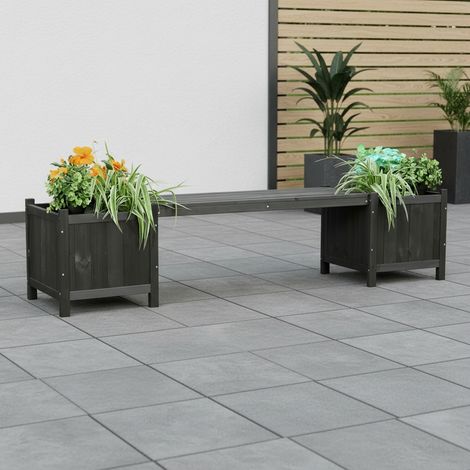 Melko Gartenbank Schwarz mit 2 Blumenkästen Holz Parkbank Holzbank Sitzbank Eckbank  (1/5)