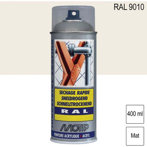 PEINTURE SECHAGE RAPIDE RAL ACRYL RAL9010 MAT AEROSOL 400ML MOTIP