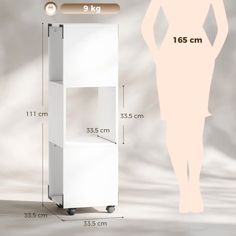 Classeur roulant à 3 casiers ouverts, support d'imprimante sur roues avec 2 freins, blanc, rangement mobile pour bureau (1/5)