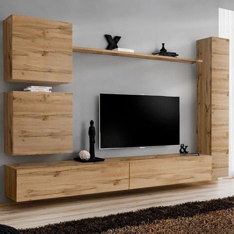 Meuble TV Mural Design "Switch VIII" 280cm Naturel (1/4)