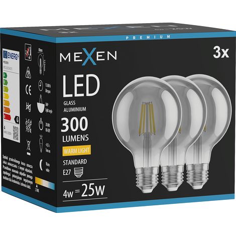 Mexen Vintis 3x Ampoule filament LED E27, G80, 4W, Chaude - 2700K, 300 lm, fumée - L155-E27-0427-70x03 (1/5)