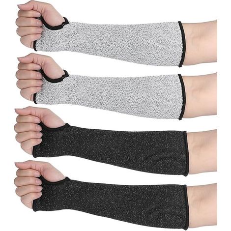 Lot de 2 paires de manches résistantes aux coupures – 30 cm – Niveau 5 – Avec trou pouce – Protection contre brûlures – Noir et gris (1/5)