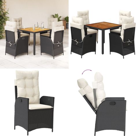5-tlg. Garten-Essgruppe mit Kissen Schwarz Poly Rattan - Gartentisch - Gartensessel (1/5)