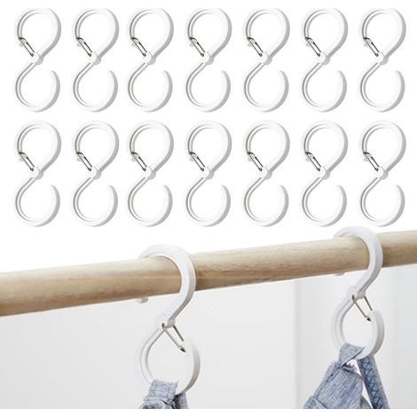 14 Pièces - Crochet En S - Boucle De Sécurité - Suspension Ustensiles Cuisine Et Vêtements - Plastique Et Acier Inoxydable - Blanc (1/5)