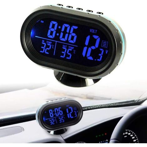 Orologio per auto, termometro digitale, voltmetro, sveglia, termometro LCD temperato con visualizzazione di temperatura/ora (1/5)