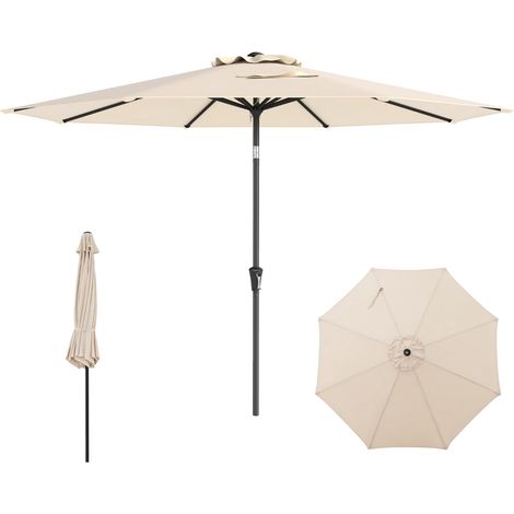 Sonnenschirm für Terrasse, 303 cm Durchmesser, Neigefunktion, Beige
