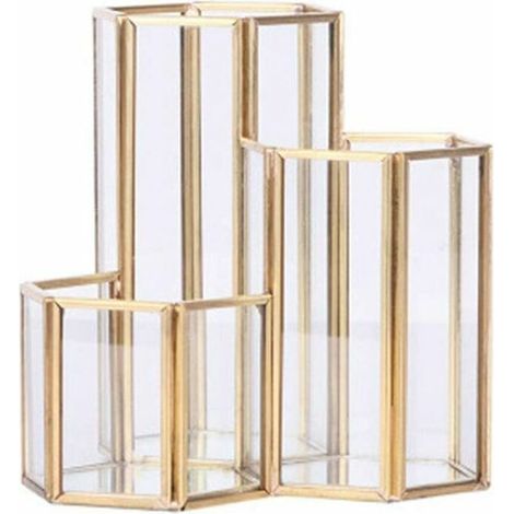 3 Clair Acrylique Porte-Tube Rond Créatif Multifonction Hexagone Maquillage Brosse Vase Brosse Pot Porte-Stylo Papeterie Stylo De Rangement Conteneur De Bureau Décoration, BLOW (1/5)