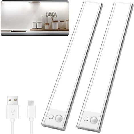 Reglette LED Rechargeable USB 23cm/1500mAh/3 Modes Eclairage, Lampe LED Cuisine sous Meuble sans Fil, Lampe Detecteur de Mouvement Interieur pour Cuisine, Escalier, Placard (2 Pièce) (1/4)