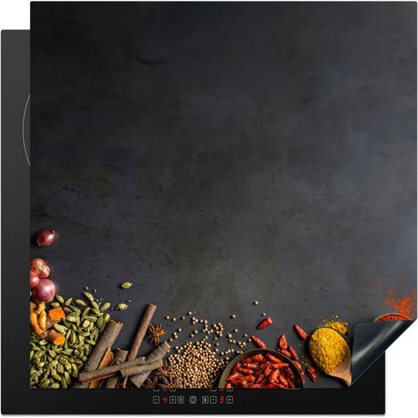 Induction Hob Protector Herbs - Food - Spices - Black - Paprika - Cinnamon 78x78 cm