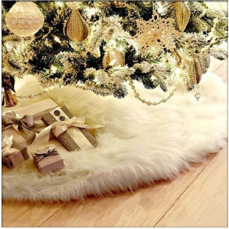 Jupe de Sapin de Noël, 78 cm / 30 Pouces Tapis Sapin Noël, Jupe de Sapin de Noël en Fausse Fourrure Blanche, Couvre Pied Sapin Noël