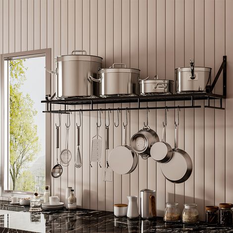 90CM Wall Mounted Kitchen Organiser Pot Pan Shelf (1/5)