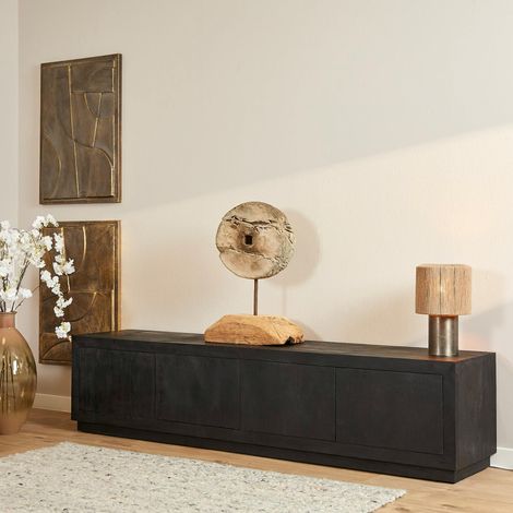 Meuble TV avec rangement bois noir 200 cm MONTARO