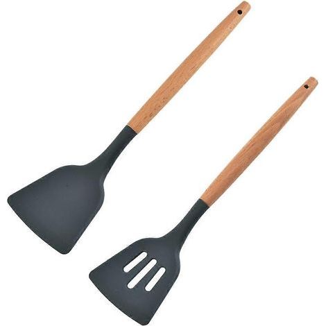 Set mit 2 Silikonspateln für die Küche (dunkelgrau) – 32 x 7,8 x 1 cm – Dunkelgrau (1/4)
