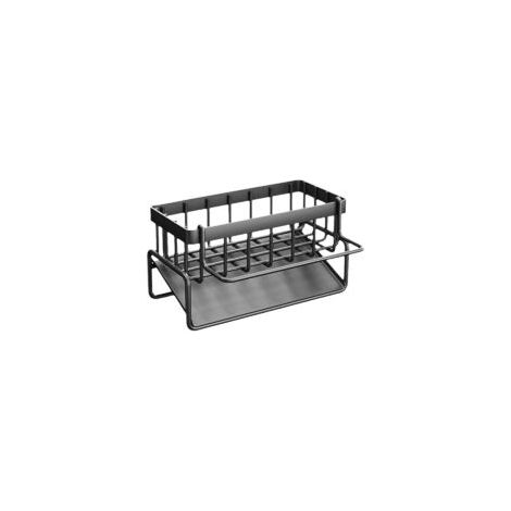 Organizzazione e stoccaggio in cucina: organizer per lavello in acciaio al carbonio con vassoio di scarico automatico per porta spugna, portasciugamani, accessori ideali per il bagno - Grigio. - Crezu