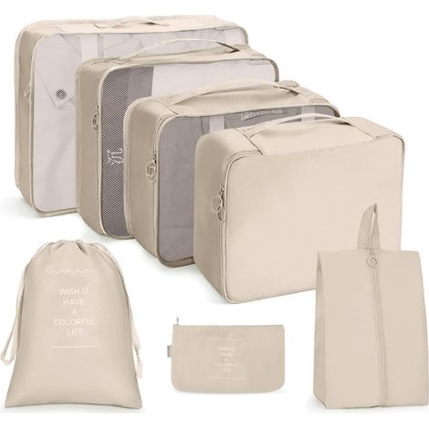 Ensemble de 7 organisateurs de bagages, pour ranger vêtements, chaussures et accessoires en voyage.-AquaForge (1/5)