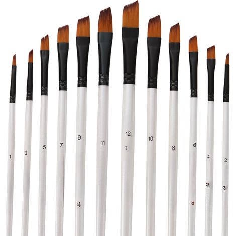 Set di pennelli professionali in nylon, pennelli di precisione per acquerello, olio e acrilico, set da 12 pezzi. Materiali per la pittura artistica.