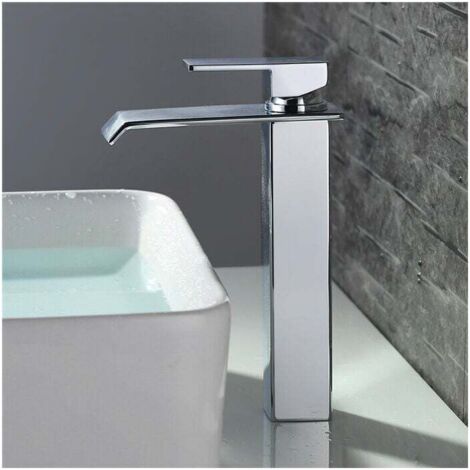 Robinet de lavabo cascade chromé – Bec haut 255mm – Raccords flexibles G3/8 – Économie d'eau jusqu'à 30% – Installation facile (1/5)