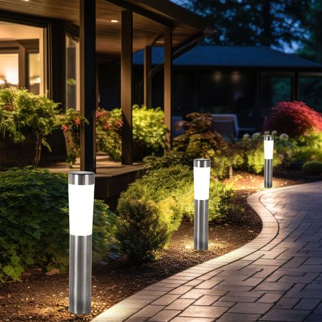 Solarleuchte Edelstahl Außenlampe Erdspieß Solar Stecklampe Gartenleuchte, LED 0,06W, DxH 7,5x56 cm, 3er Set