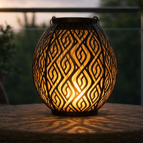 Lampada solare Lampada da giardino con spina solare Lampada, Display luminoso a batteria con picchetto resistente alle intemperie, Metallo color oro nero, 1x LED bianco caldo, DxH 12,5x90 cm