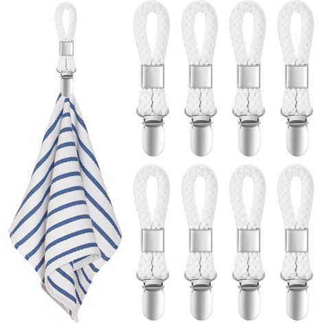 pinces à serviettes, crochet pour torchon en acier inoxydable (avec corde), crochet pour serviette de bain, blanc crème (1/5)