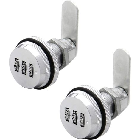 Lot de 2 serrures à levier à combinaison à trois chiffres, 19 x 30 mm, pour casiers, armoires, portes, classeurs, boîtes aux lettres et meubles à tiroirs (argenté)