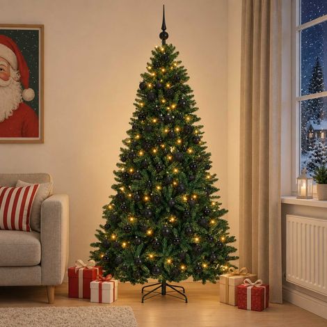 vidaXL Árbol de Navidad artificial verde oscuro con bolas 210 cm (1/5)