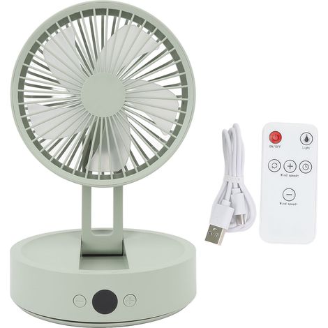 Wiederaufladbarer USB-Tischventilator mit 3 Geschwindigkeitsstufen, Digitalanzeige, Oszillation und Umgebungslicht – Grün/Grau