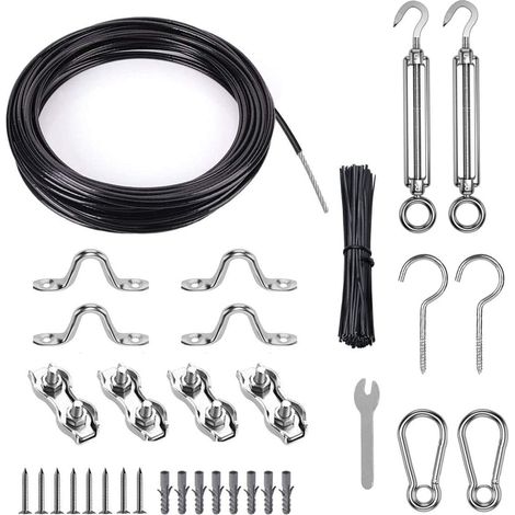 30 m Stainless Steel Rope Hanging Kit, Black Stainless Steel Sheath Cable 2.5 mm with M5 Tensioner Cable (1/5)