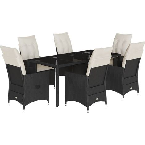 Maison Exclusive - 7-tlg. Garten-Essgruppe mit Kissen Schwarz Pol (1/5)