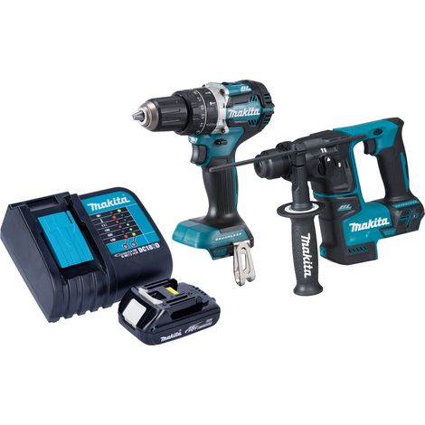 Makita DLX 2278 SY1 Kit combiné batterie + perceuse-visseuse à percussion 54 Nm DHP 484 + marteau perforateur 1,2 J DHR 171 + 1x batterie 1,5 Ah + chargeur (1/4)