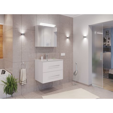 Badmöbel Set Firenze 70 2tlg. Spiegelschrank Softclose weiß hochglanz (1/5)