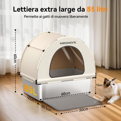 Bac à litière XL pour chat maison de toilette fermée grand format en acier inoxydable avec tapis et pelle (1/5)