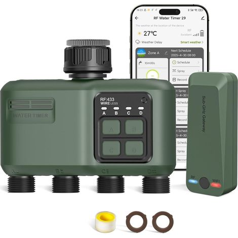 4-Way Automatic WiFi Connected Watering Timer with RF433 Technology Programmable Irrigation Timer for Garden (1/5)
