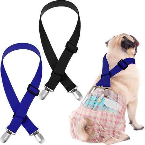 2er-Pack Hundewindelgeschirre, Stützgeschirre, Bauchgurte für Hunde, Haustiergeschirre, Stützgurte für Hunderöcke und -kleider (schwarz und blau, Größe M) (1/5)