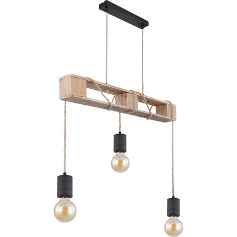 Pendelleuchte Holzlampe 3 flammig Esstischlampe Paletten Design Hängelampe zum verstellen, Metall Holz, schwarz braun, 3x E27 Fassungen, LxBxH 83x10x120 cm (1/5)