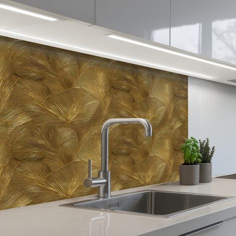 Kitchen Splashback Organic - Lines - Gold 80x60 cm (1/5)