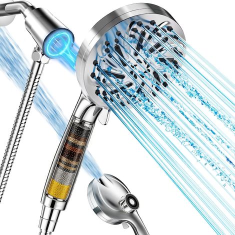 Magnetisches Handbrause-Set mit 8 Strahlarten und 2 Reinigungsmodi, Hochdruck-Duschkopf-Set mit Filter, 1,5 m langem flexiblem Schlauch und verstellbarer Halterung, ideal für die Fellpflege und das Ba (1/5)