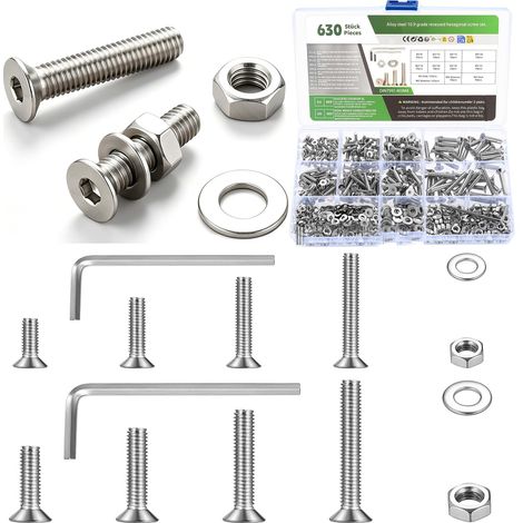 Lot de 630 vis M3 M4 à tête fraisée et écrous (Argent) (1/5)