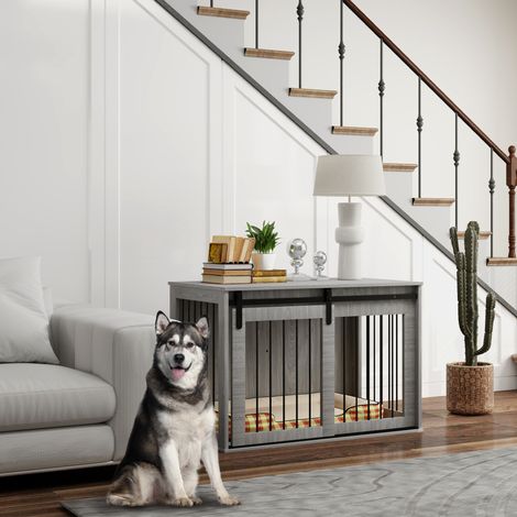 Chenil interior con cierre y puerta corredera, 98 x 58 x 61 cm, gris OKMYHOME (1/5)