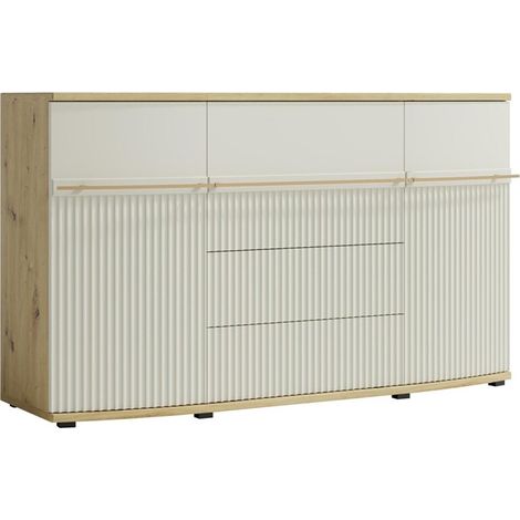 CANDY Buffet 2 portes 4 tiroirs 175x101 cm courbé à relief en bois design moderne épuré Blanc cassé (1/5)