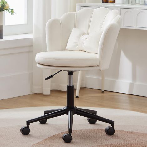 Chaise de Bureau Ergonomique Pivotante 360° avec Hauteur Réglable, Coussin Lombaire et Dossier Confort – Fauteuil de Bureau Rembourré Beige