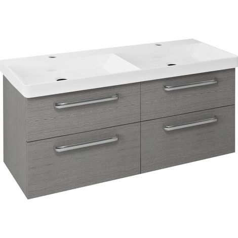 Meuble sous lavabo double vasque THEIA 116x50x44,2cm, 4 tiroirs, chêne argenté