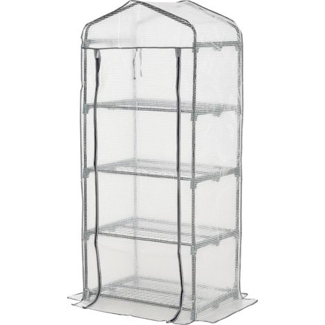 4 Tiers Mini Portable Greenhouse Compact Plant Grow Shed Metal Frame PE Cover 160H x 70L x 50Wcm