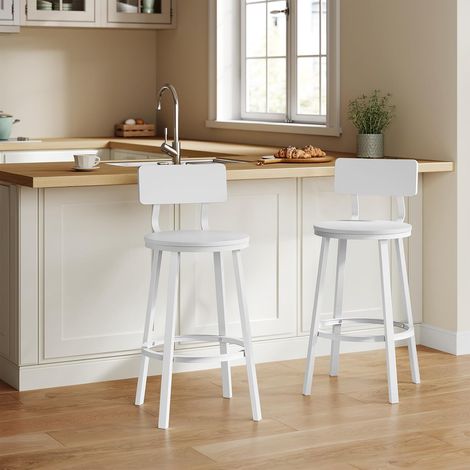 WOLTU 2x Bar Stools Kitchen Stools with Backs and Arms, Metal Frame + MDF Seat Footrest for Home Counter Breakfast, White