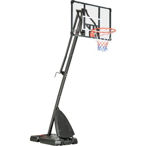 Canestro da basket regolabile in altezza, misura 293-350 cm, con ruote e pannello posteriore in acciaio, adatto per l'installazione in loco in giardini e campi sportivi. (1/5)