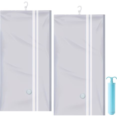 2 sacs de rangement sous vide réutilisable, transparents protecteur de vêtement grand, sacs de mise sous vide suspendus, 65120cm (1/5)