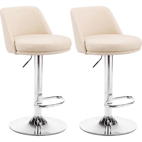 Barhocker 2er Set höhenverstellbar mit Lehne, Kunstleder Beigeweiß (1/5)