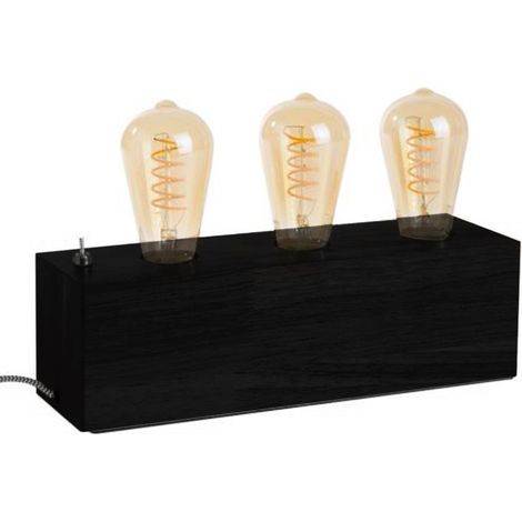 Lampe de table à poser style design industriel en bois naturel 3 Lumières Compatible LED (1/3)